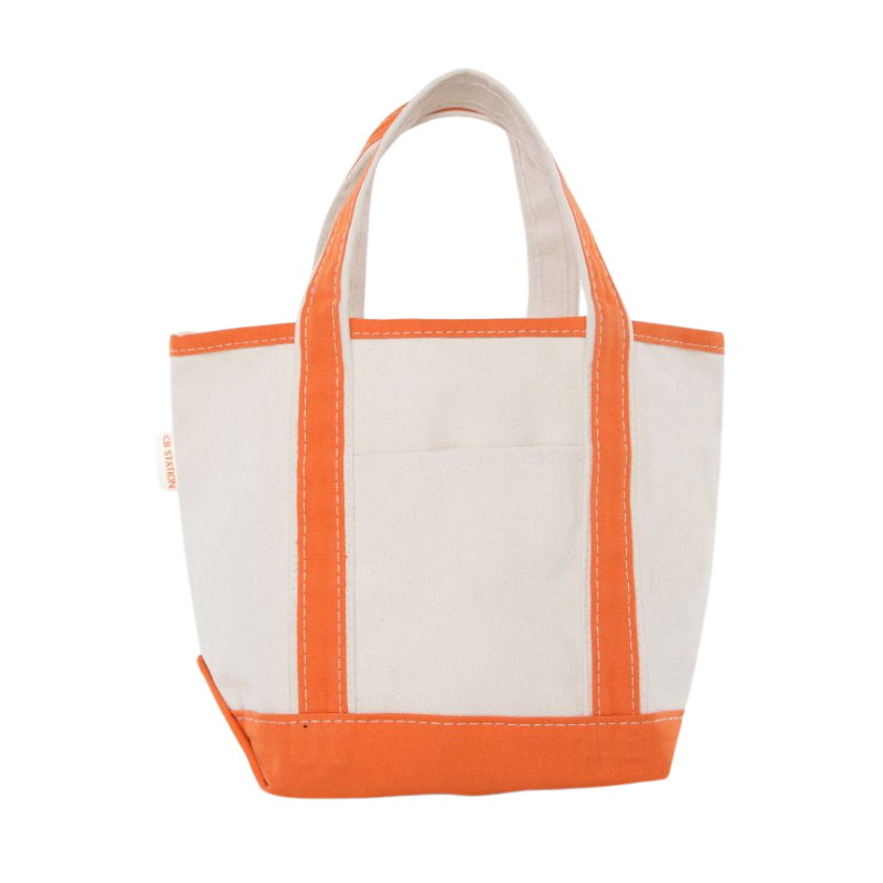 Embroidered Small Open Top Canvas Tote Bag, orange trim