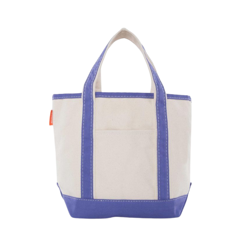 Embroidered Small Open Top Canvas Tote Bag, purple trim