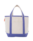 Embroidered Small Open Top Canvas Tote Bag, purple trim
