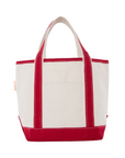 Embroidered Small Open Top Canvas Tote Bag, red trim