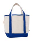 Embroidered Small Open Top Canvas Tote Bag, royal blue trim