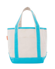 Embroidered Small Open Top Canvas Tote Bag, turquoise trim