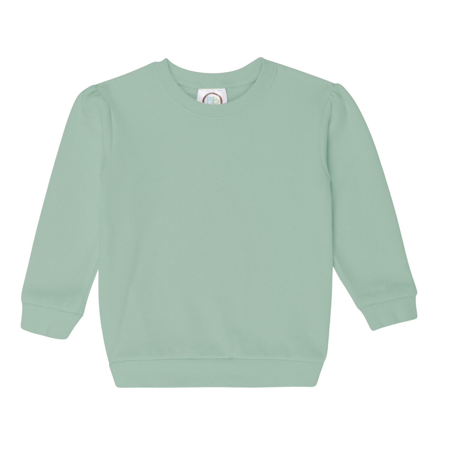 Girls' Light green puff sleeve sweatshirt on a white background