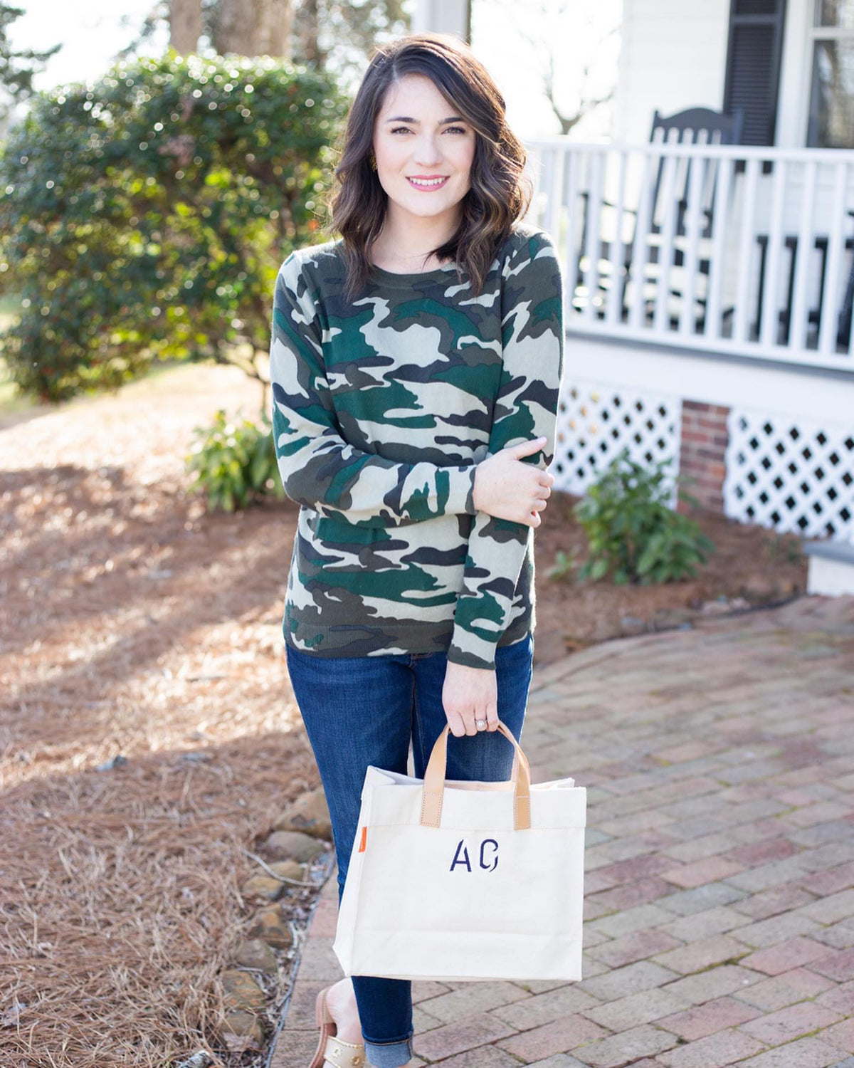 Leather Handle Mini Canvas Crossbody Bag
