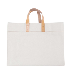 Leather Handle Natural Canvas Open Top Tote Bag
