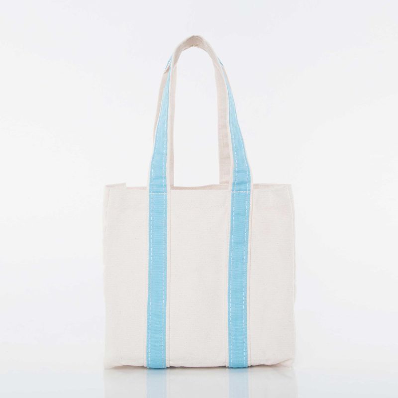 Canvas Wine Bottle Carrier with Light Blue Trim