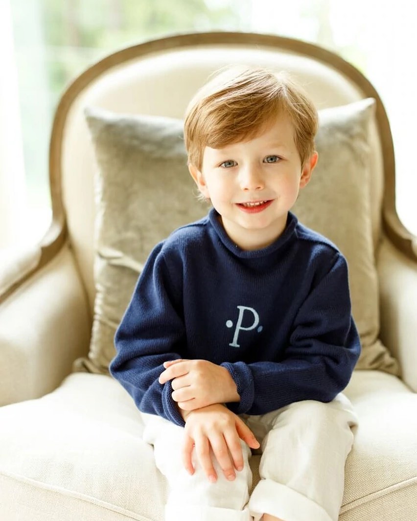 Monogram Cotton Rollneck Sweater in Navy for little boy