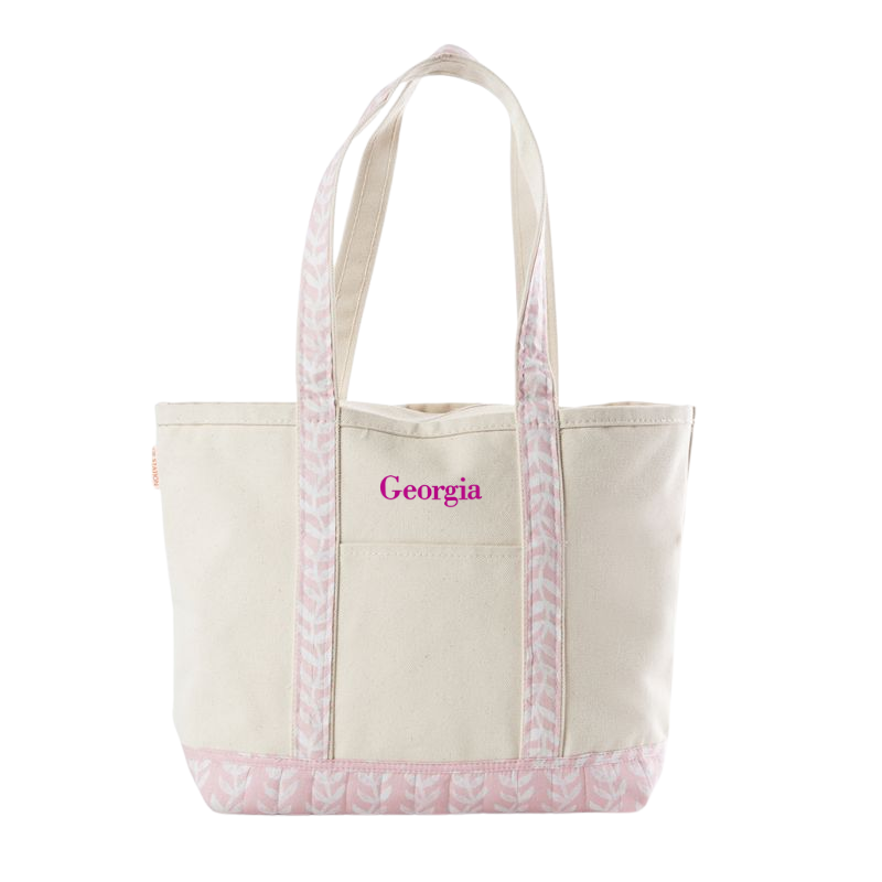 Personalized Pink Block Print Medium Canvas Tote Bag
