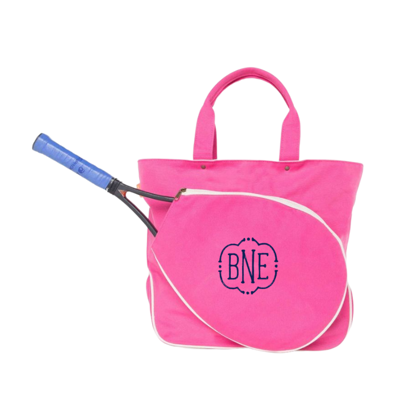 Monogrammed Pink Canvas Tennis Tote Bag
