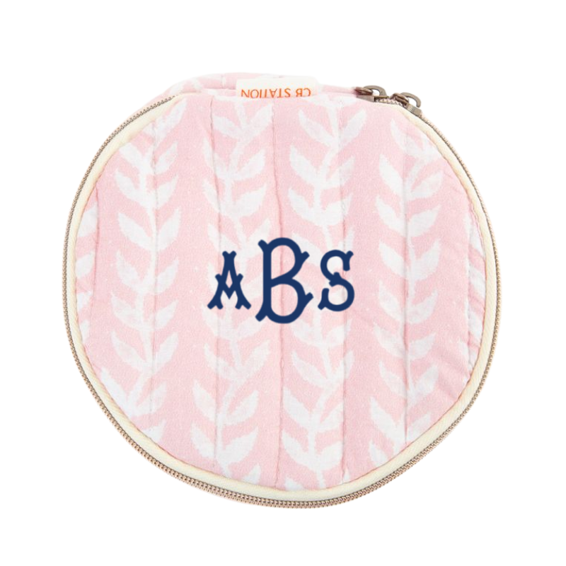 Monogrammed Quilted Pink Block Print Circle Travel Case