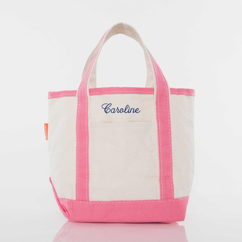 Monogrammed Pink Trim Canvas Mini Tote for Children