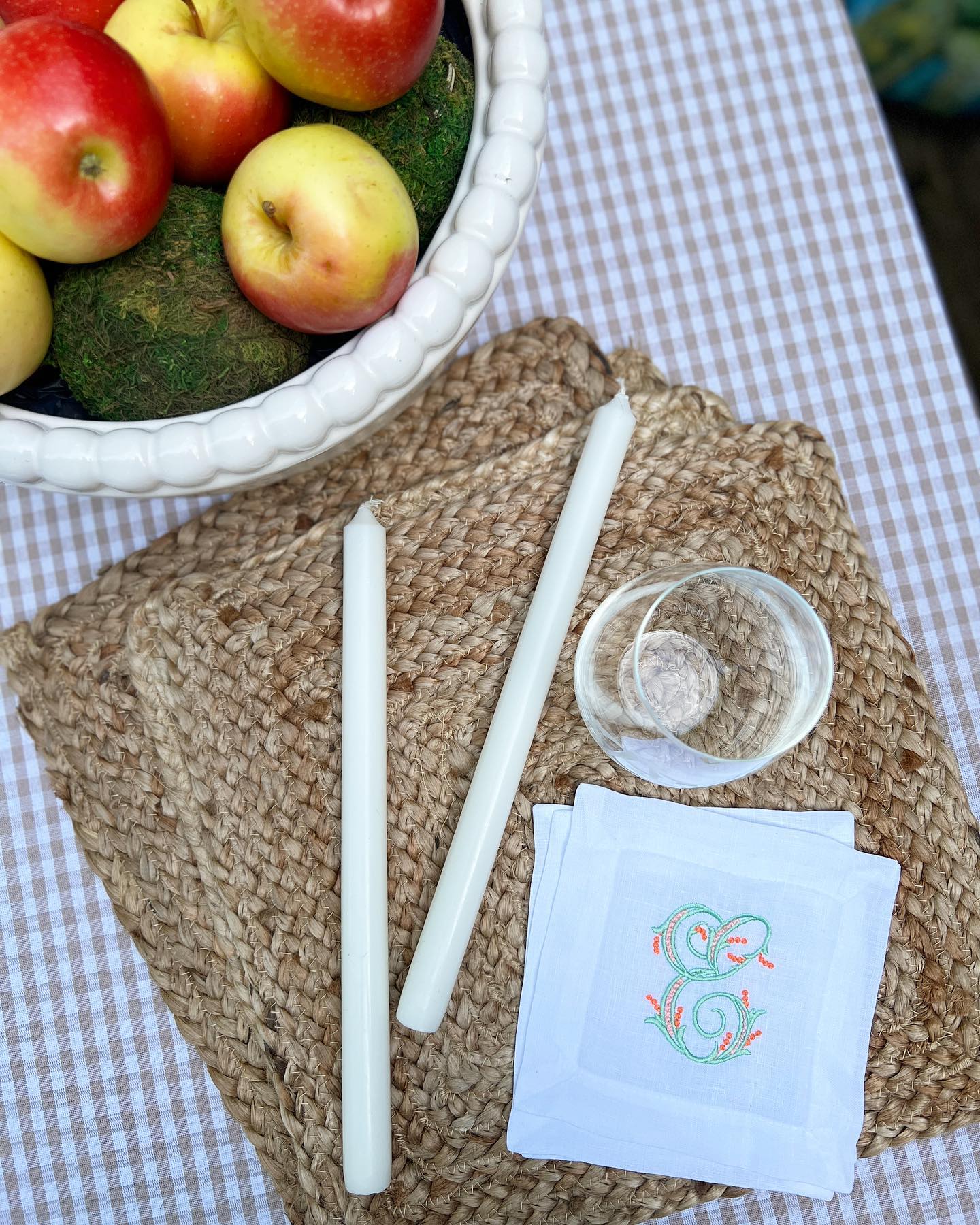 Classic hostess gift, monogrammed white linen cocktail napkins