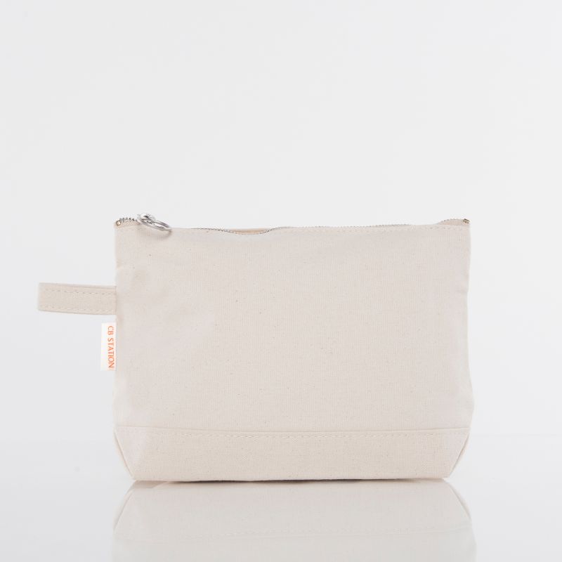 Beige pouch with a zipper on a white background
