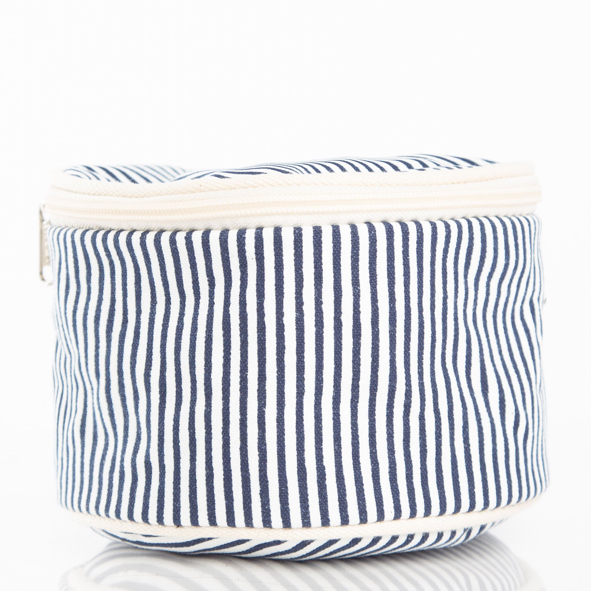 Monogrammed Navy Stripe Circle MakeUp Jewelry Case