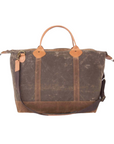 Olive Brown leather bag with strap on a white background