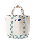 Personalized Blue and White Block Print Open Top Canvas Tote Bag