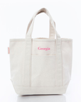 kids canvas tote bag with 'Georgia' embroidered on a white background