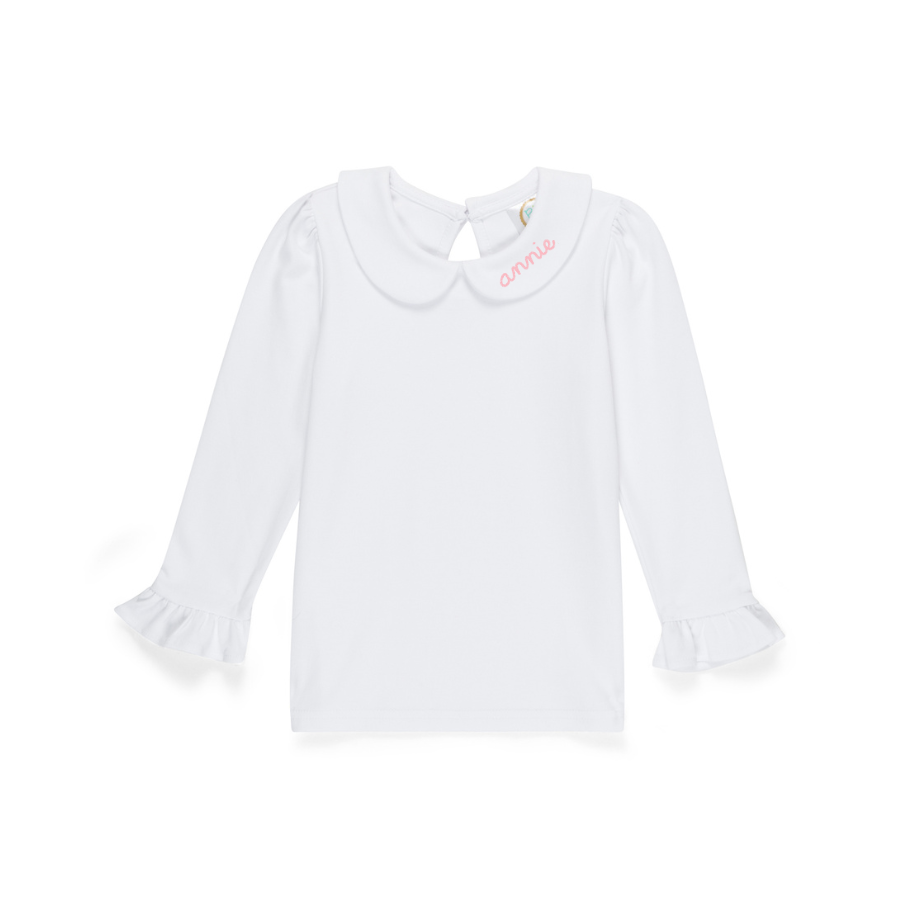 White blouse with a Peter Pan collar on a white background