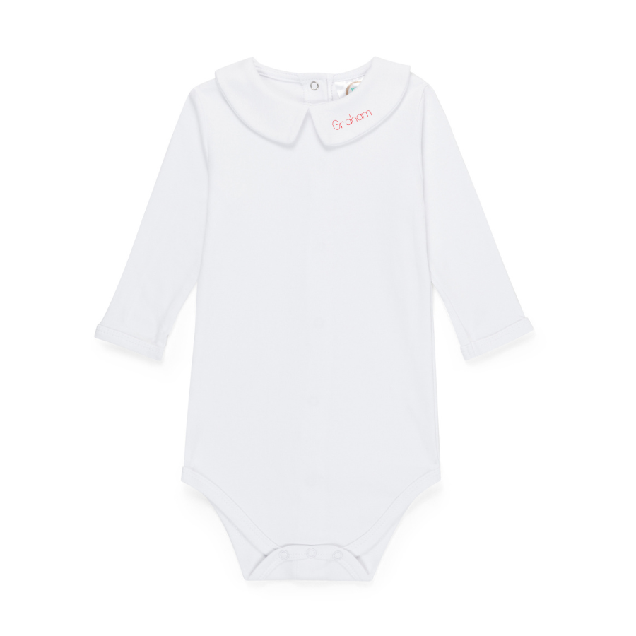 Personalized Peter Pan Collar Long Sleeve Bodysuit — Baby Boy