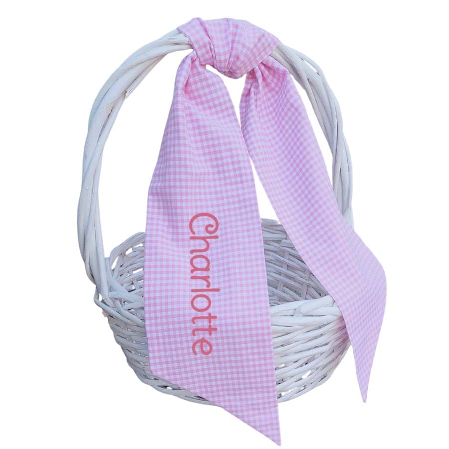Personalized pink gingham Easter basket sash with child’s name