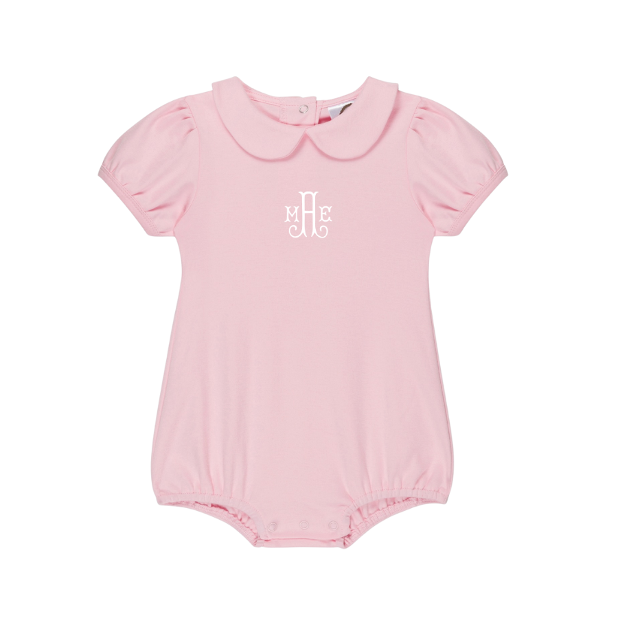 Baby girl white Peter Pan collar bubble with monogram
