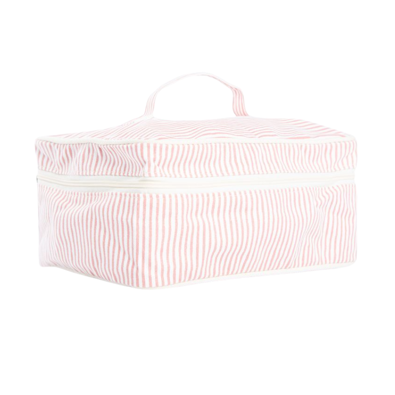 Rose Pink Stripe Train Case, Monogrammed