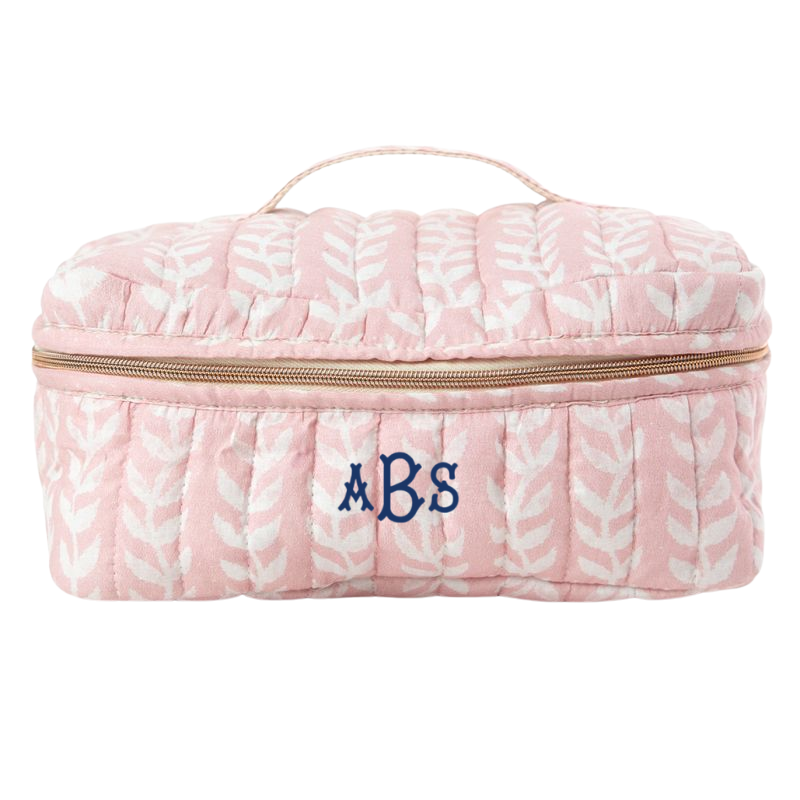 Quilted Pink Block Print Train Case, Monogrammed