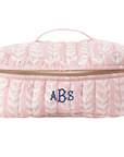 Quilted Pink Block Print Train Case, Monogrammed