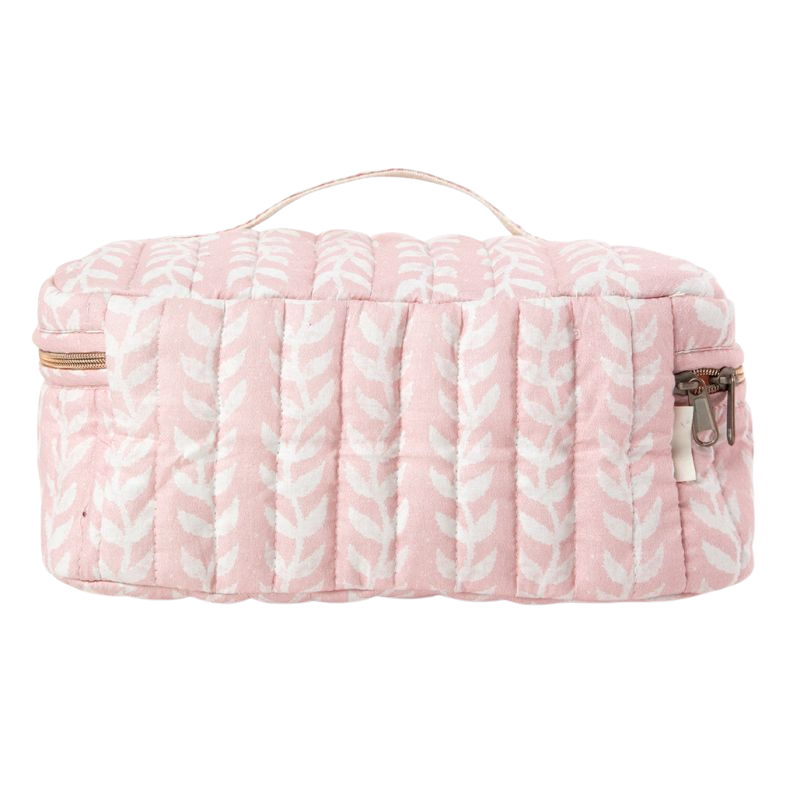 Quilted Pink Block Print Train Case