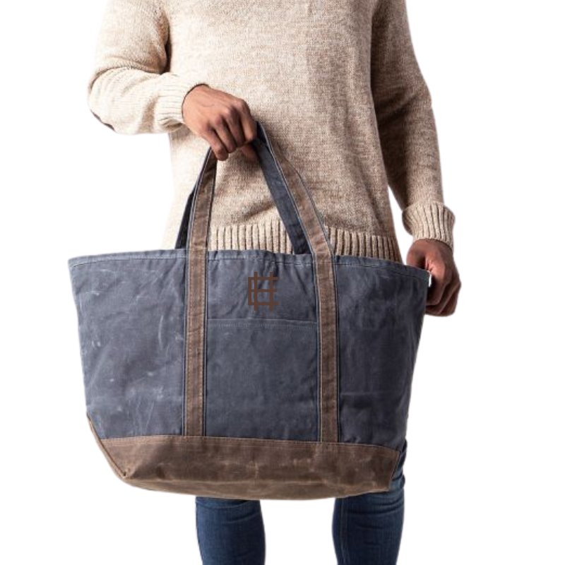 Slate Waxed Canvas Large Tote Bag, Embroidered