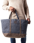 Slate Waxed Canvas Large Tote Bag, Embroidered
