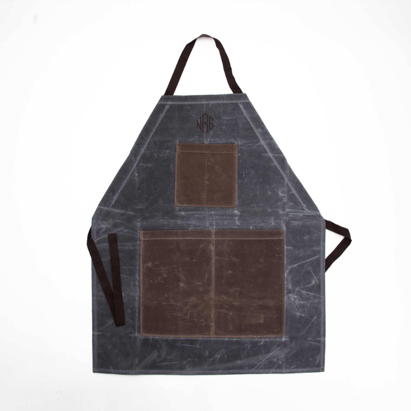 olive and brown waxed canvas personalized apron for him