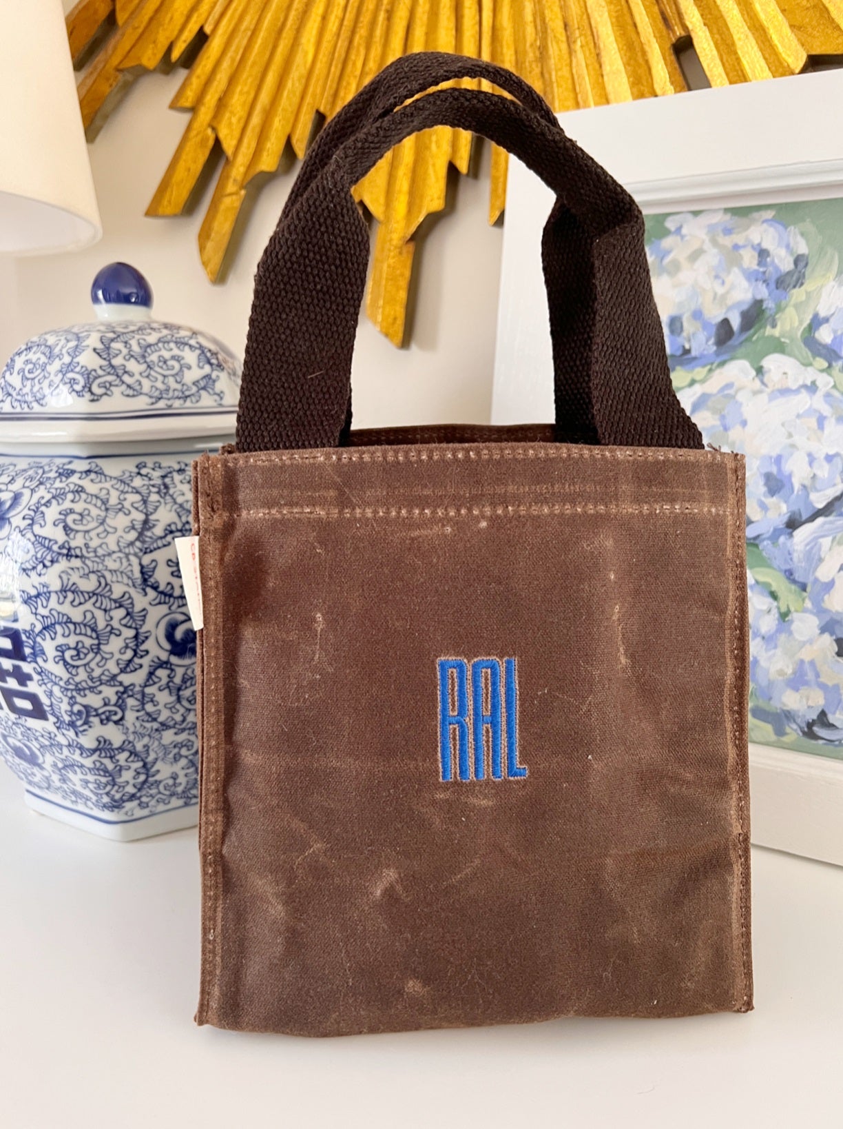 Waxed Khaki Canvas Beer Bottle Carrier, Embroidered