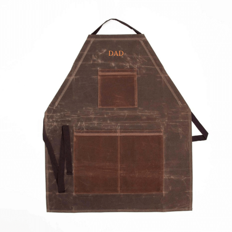olive and brown waxed canvas personalized apron for him