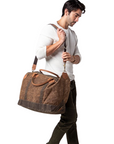 Waxed Khaki Canvas Weekender Bag, Embroidered