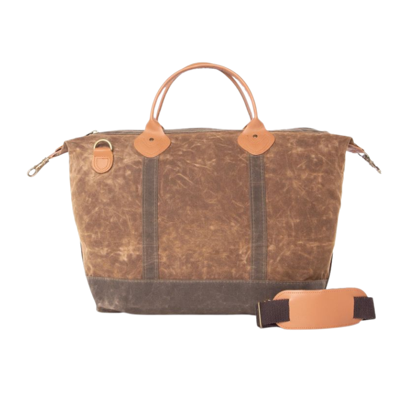 Waxed Khaki Canvas Weekender Bag, Embroidered