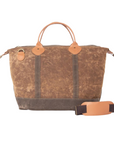 Waxed Khaki Canvas Weekender Bag, Embroidered