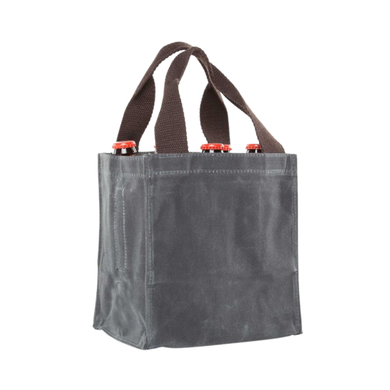 Waxed Slate Canvas Beer Bottle Carrier, Embroidered