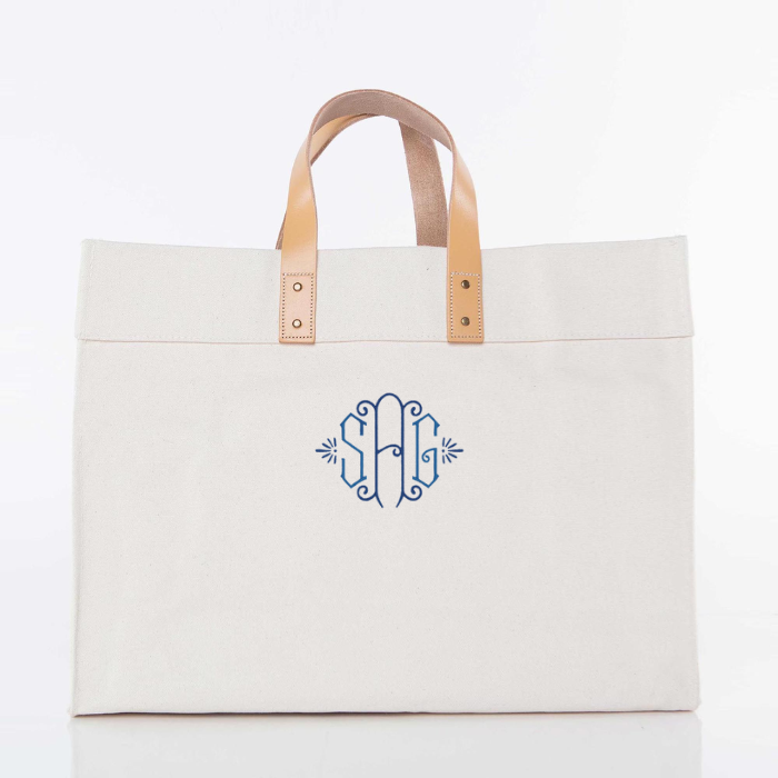 Monogram Open Top Tote Bag with Leather Handles