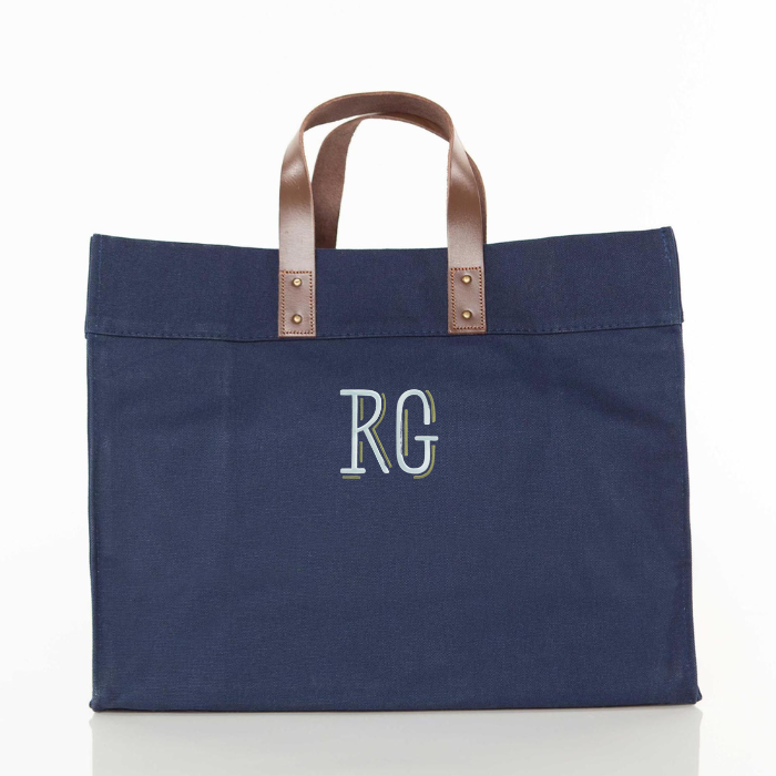 Leather handle sales canvas tote bag