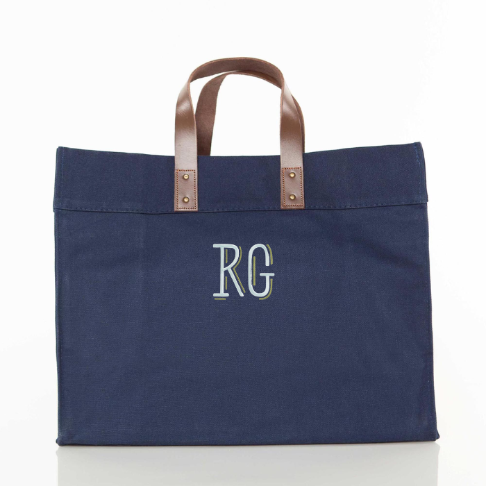 monogrammed canvas open top box tote bag