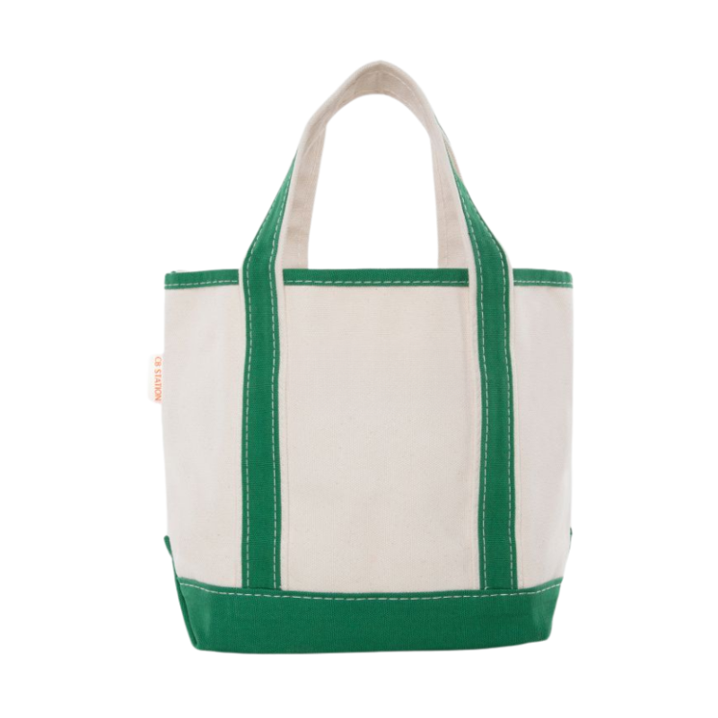 small canvas tote bag with green trim
