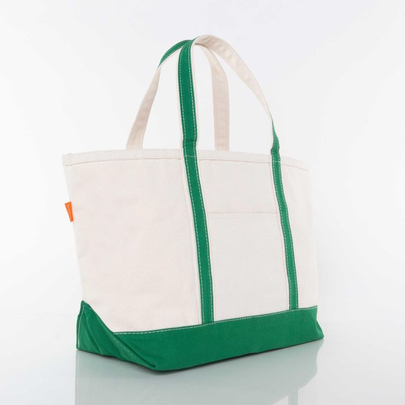 large canvas tote bag with green trim