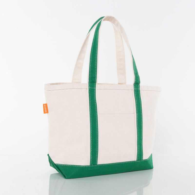 medium canvas tote bag with green trim
