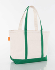 medium canvas tote bag with green trim