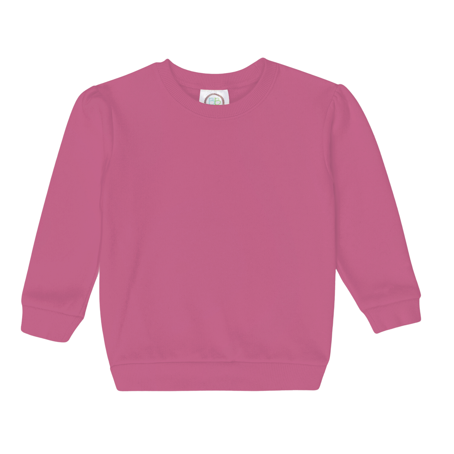 Girls' hot pink puff sleeve sweatshirt on a white background