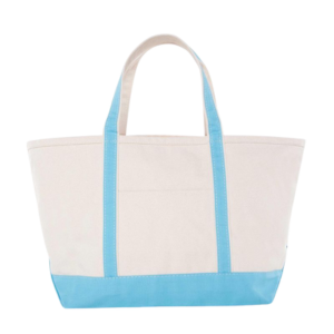 Large Light Blue Trim Canvas Tote Bag, Embroidered