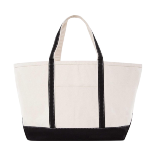 Large Black Trim Canvas Tote Bag, Embroidered