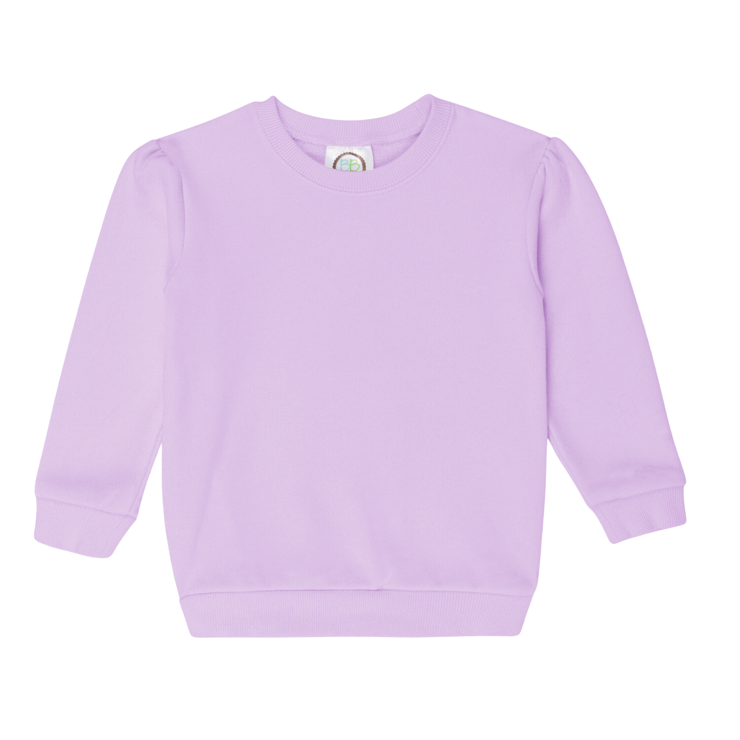 Girls' lavender puff sleeve sweatshirt on a white background
