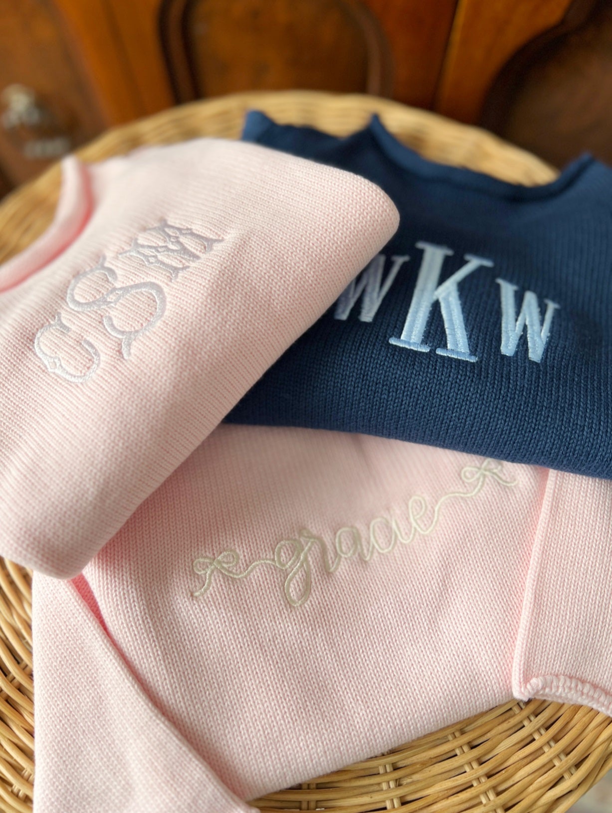 monogram children's roll neck cotton sweater